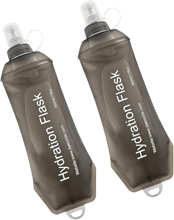 WILDREEDS 500ml Soft Flask, TPU Collapsible Soft Water Bottle for Hydration Pack, Running Vest, Folding Water Bottle for Hiking Cycling Climbing-2Pcs, Grey