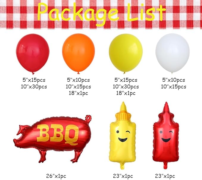 BBQ Balloon Garland Arch Kit 145Pcs Red and Yellow Balloons with BBQ Pig and Sauce Bottle Foil Balloons for Picnic Boy or Girl Barbeque Gender Reveal Baby Q Baby Shower Party Decorations