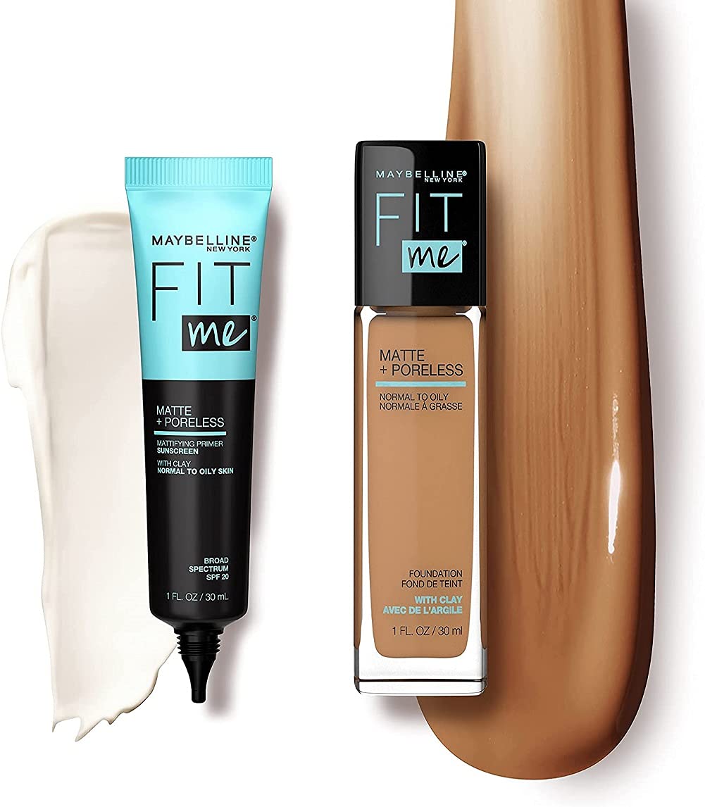 Maybelline Fit Me Matte + Poreless Mattifying Face Primer Makeup With Sunscreen, Broad Spectrum SPF 20, 16HR Wear, Shine Control, Clear, 1 Count