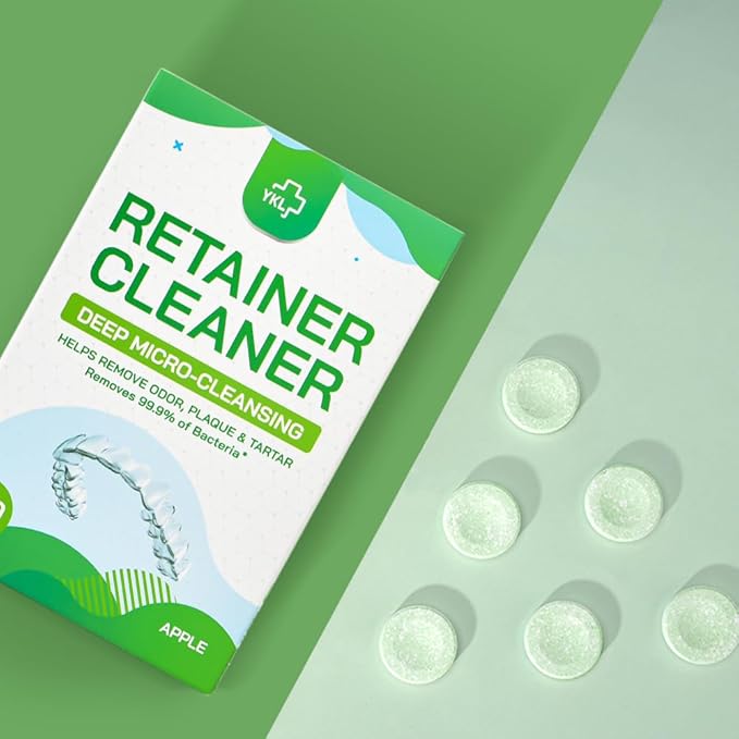 YKL Retainer Cleaner & Denture Cleaning Tablets for Mouth Guard Cleaner, Fresh Apple Flavor (120 Count）