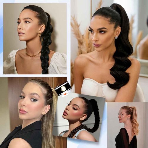 20 Inch Human Hair Ponytail 90g Long Wrap Around Ponytail Natural Black Real Hair Ponytail Extension for Women(20inch,Natural Black)