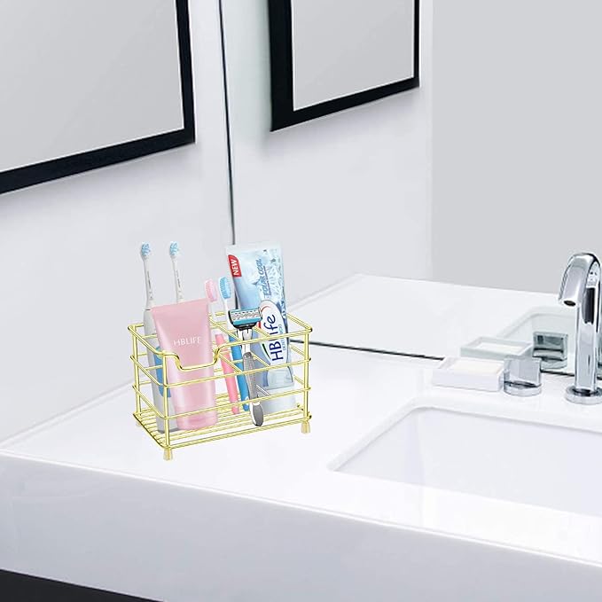 HBlife Large Electric Toothbrush Holder for Bathroom, Gold Stainless Steel Bathroom Accessories Organizer for Small Spaces