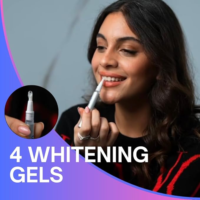 Premium Teeth Whitening Kit for Sensitive Teeth, 32X Dual Blue and red LED Lights, +4 whitening Pens, Enamel Safe