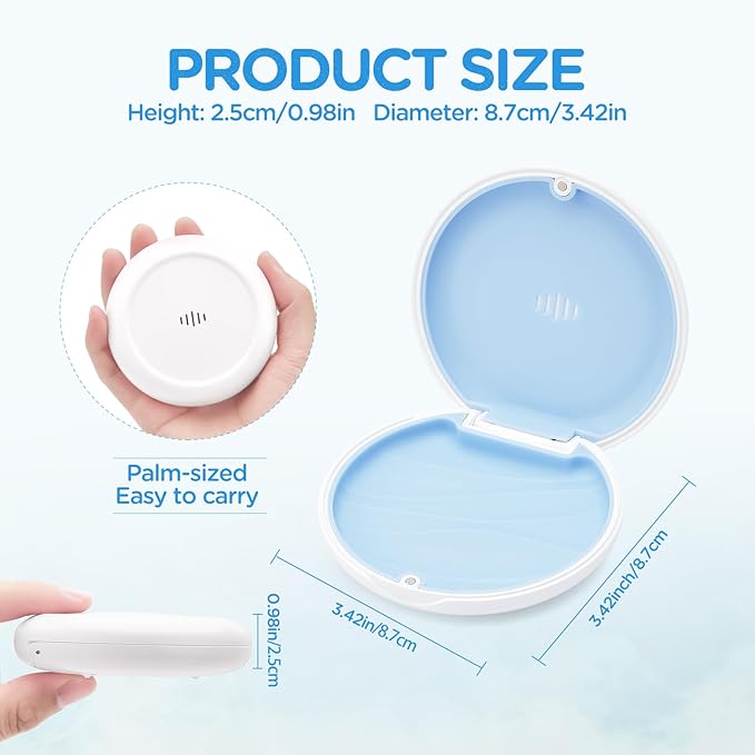 2 Pack Retainer Case Ultra-slim Aligner Case with Vent Holes Removable Inner Tray Silicone for Easy Cleaning(2Pack White Blue)