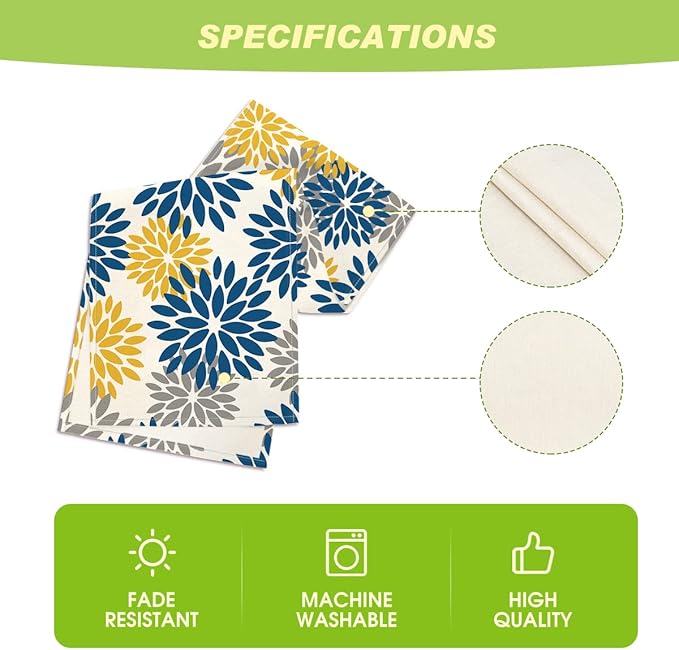Artoid Mode Blue Dahlia Floral Pinnata Summer Table Runner, Spring Kitchen Dining Table Decoration for Home Party Decor 13x60 Inch