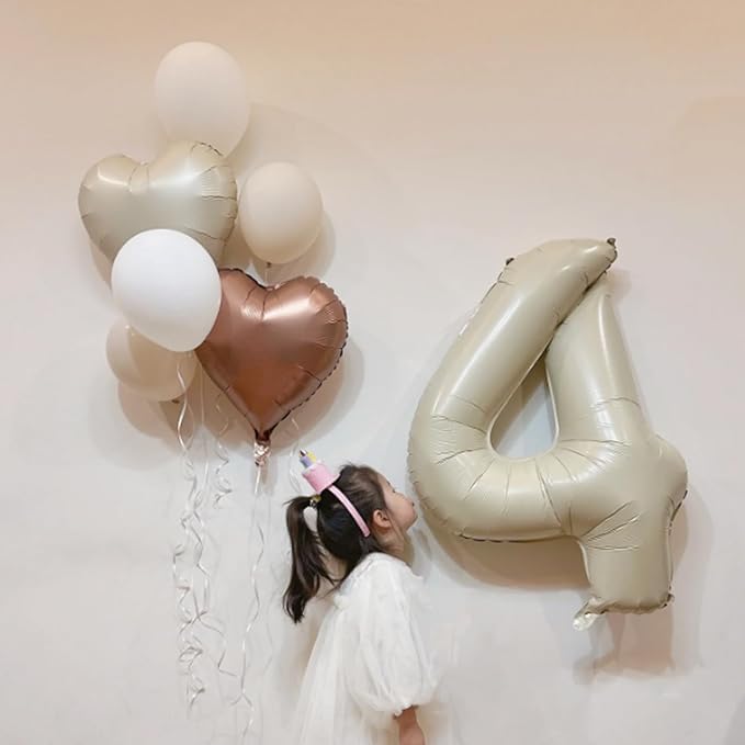 40 Inch Cream Number 5 Balloon, Beige Large 5th Birthday Balloons, Digital 5 Cream White Giant 5 Foil Balloon Helium for Boys Girls 5th Birthday Decorations Anniversary Baby Shower Party Supplies