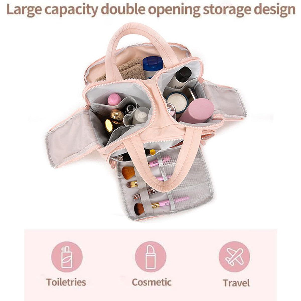 Ptop Toiletry Bag, Travelfree Toiletry Bag, Travel Toiletry Bag, 4-in-1 Multi-functional Wide-Open Travel Cosmetic Bag, Waterproof Dry-Wet Separation(Black)