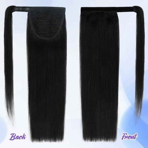 20 Inch Human Hair Ponytail 90g Long Wrap Around Ponytail Natural Black Real Hair Ponytail Extension for Women(20inch,Natural Black)
