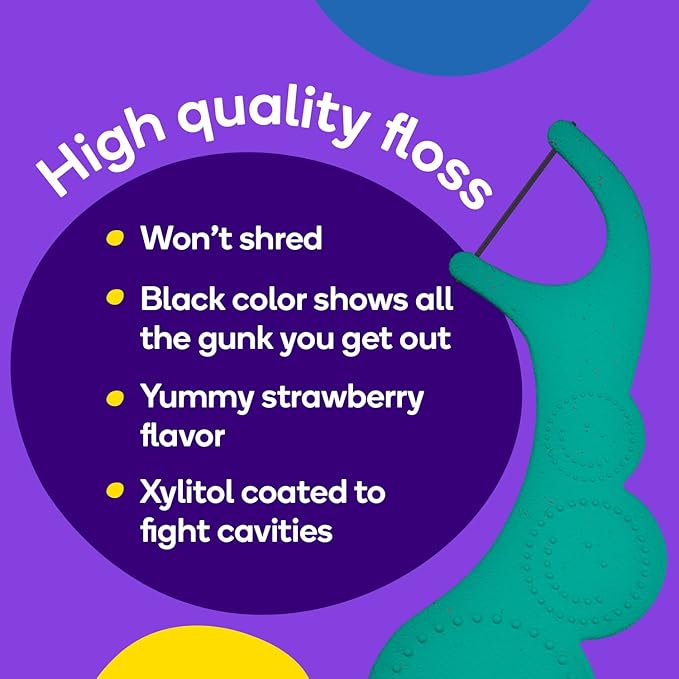 BURST Kids Flossers (90 Count/1 Pack) | Strawberry Aroma | Toddler Dental Flossable Picks with Ergonomic Design | No-Slip Grip | Smiley Face and Fun Colors
