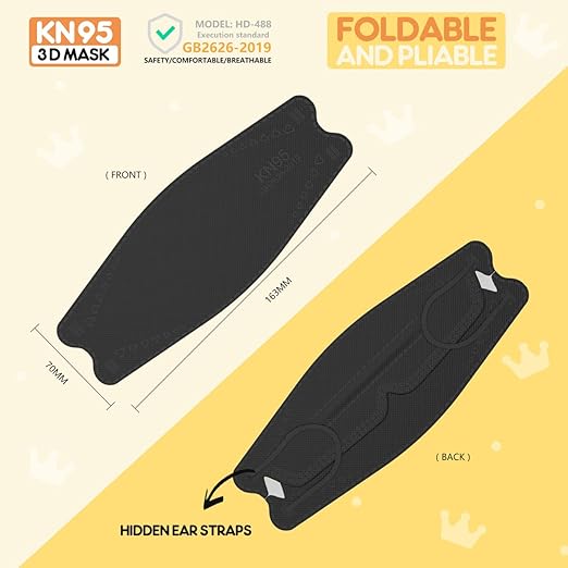 Kids KN95 Face Masks for Children 100 Pack, Breathable Comfortable and Disposable KN95 Mask, Black