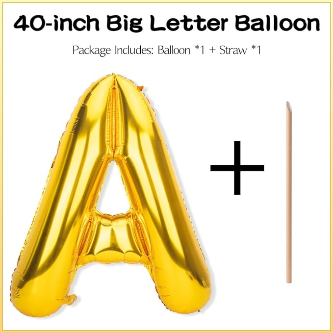 Gold Letter Balloons 40 Inch A Balloon Letters A Alphabet Name Balloons Giant Letters With Straw Big Balloons Foil Gold Balloons For Birthday Party Decorations Wedding Thanksgiving Christmas Balloons