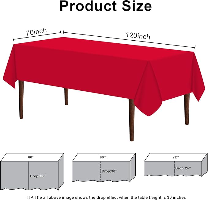 6 Pack Premium Red Plastic Table Cloth -70 X 120 Inch Rectangle Tablecloth, Disposable Tablecloth Plastic Table Cover for Parties (6, Red, 70" X 120" Rectangle)