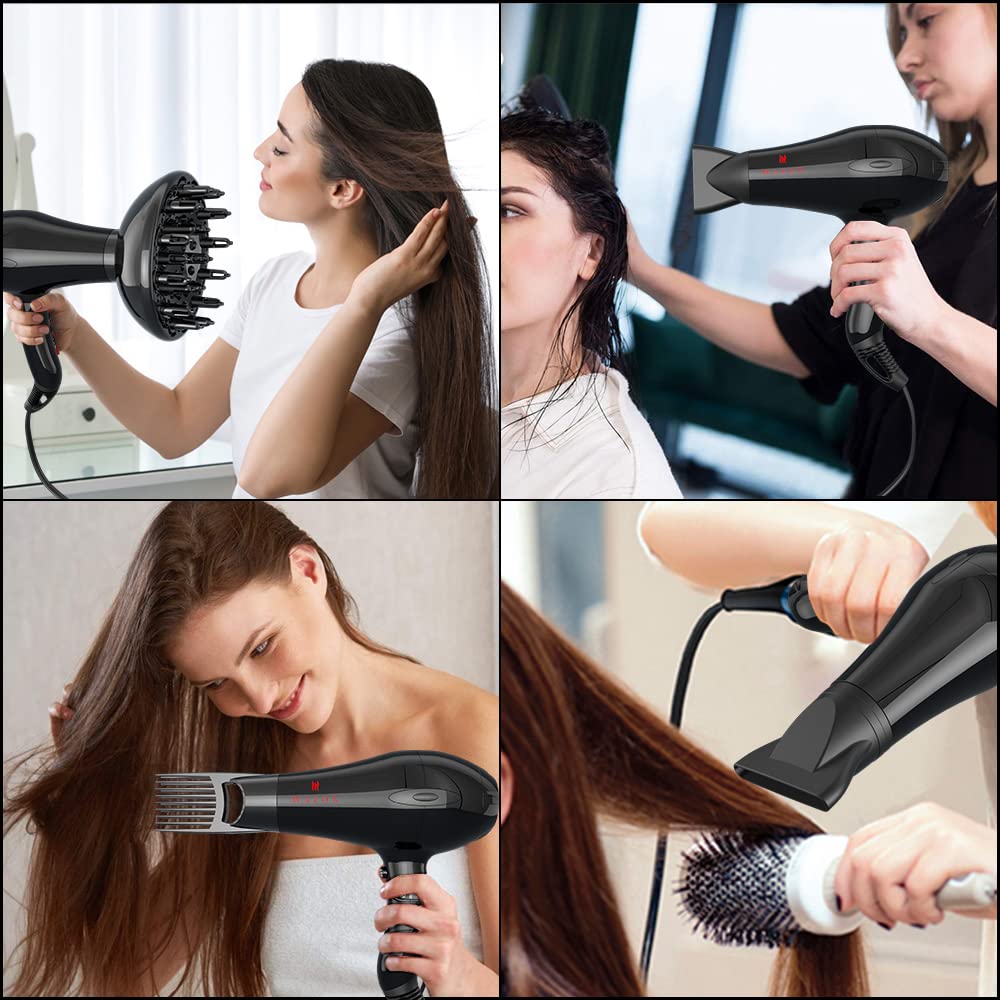 Professional Powerful Hair Dryer Negative Ionic 2 Speeds and 3 Temperature Settings and Cool Shot Button 1875w AC Motor Fast Drying Blow Dryer with Concentrator