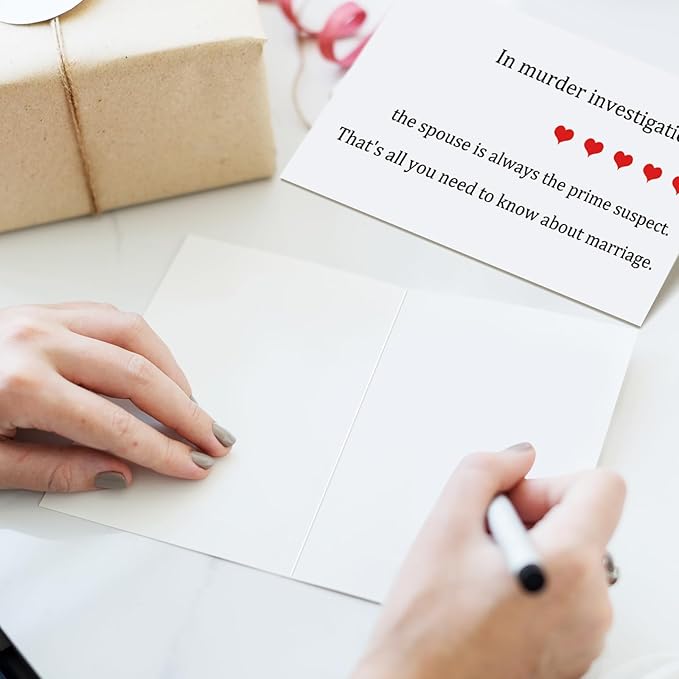 Funny Wedding Card for Bride Groom to Be, Humorous Engagement Card for Couple, Snarky Wedding Shower Card for Women Men, Bridal Shower Card for Him Her, The Spouse Is Always the Prime Suspect