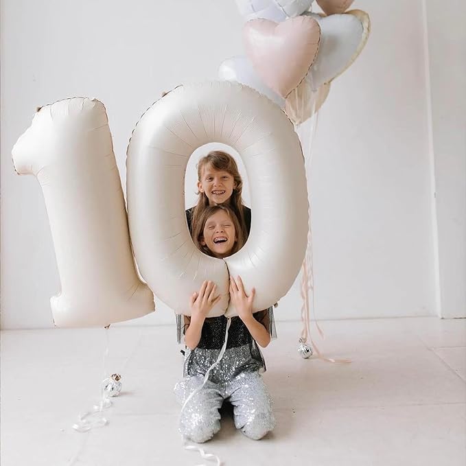 Number 0 Balloon Beige,40 Inch Large Cream Foil 0 Helium Balloons for Boys Girls Birthday Anniversary Decorations