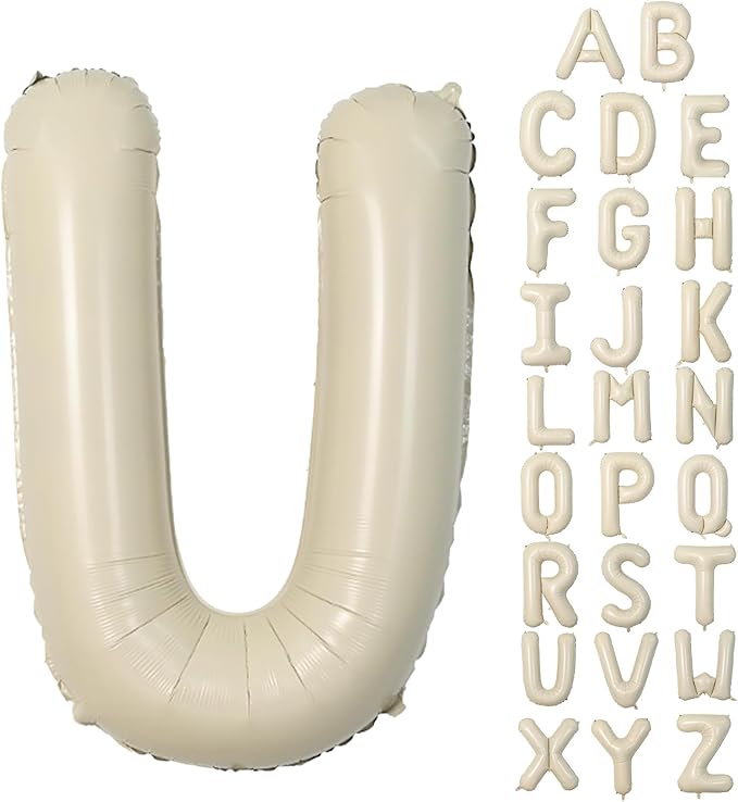 Cream U Letter Balloons,40 Inch Letter U Balloon Beige,Helium Custom Letter Balloon for Birthday Anniversary Party Decorations