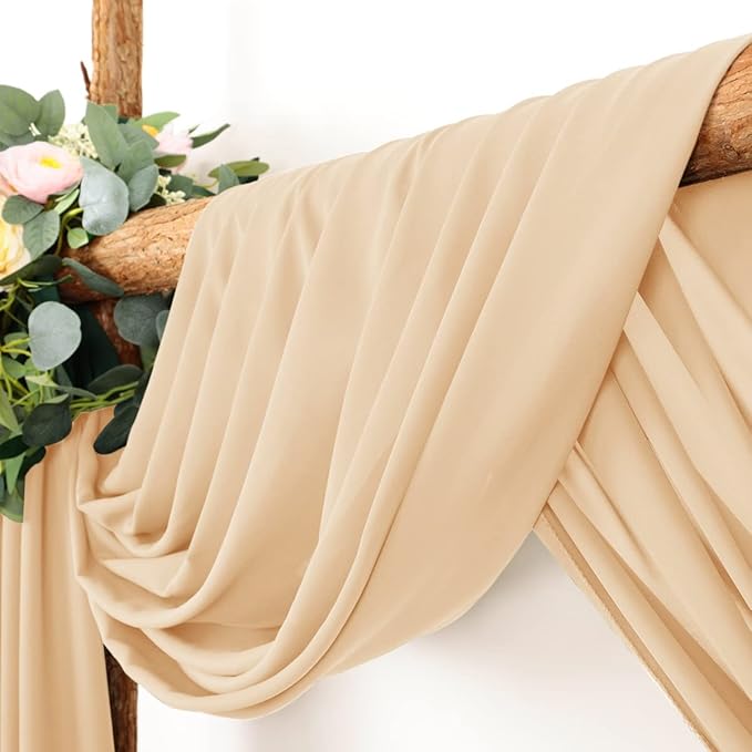 Wedding Arch Draping Fabric 30'' x 18FT Sheer Chiffon Arch Drape Backdrop 2 Panel Champagne Drapes for Easter Bridal Shower Baby Shower Photo Booth Church Decor Birthday Party Outdoor Decor