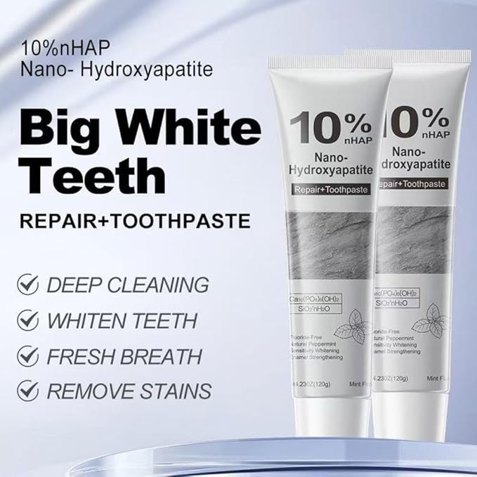 10% Hydroxyapatite Toothpaste for Advanced Enamel Repair & Sensitivity Relief, Fluoride-Free, Fresh Mint, Gentle Daily Toothpaste for Whitening & Fresh Breath (2-Pack)