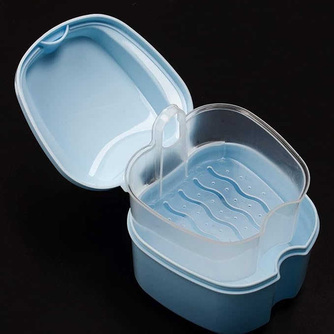 Coolrunner Denture Case, Denture Cup with Strainer, Denture Bath Box False Teeth Storage Box with Basket Net Container Holder for Travel, Retainer Cleaning