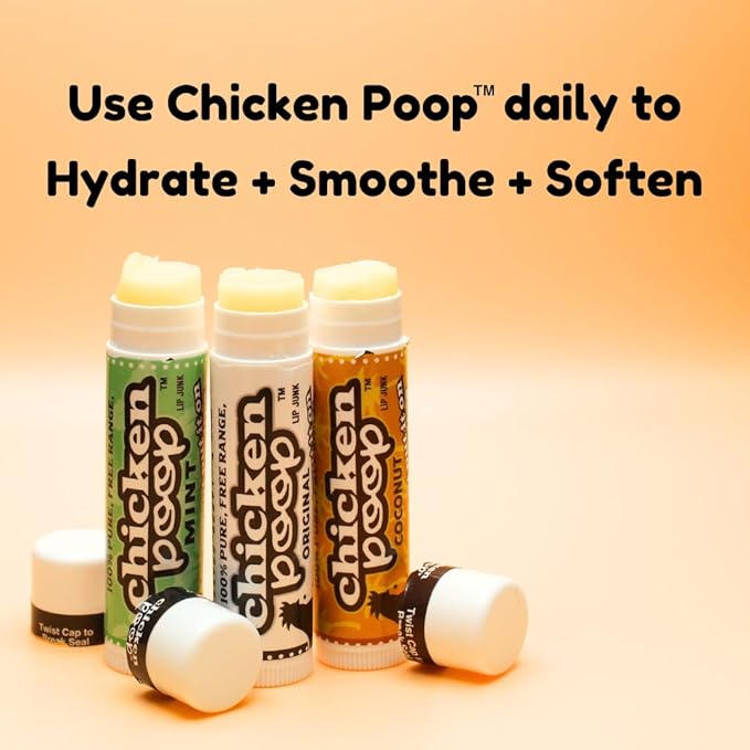 Chicken Poop® Lip Balm 100% Natural Moisturizer for Dry, Chapped Lips, 0.15 oz, (Original), Pack of 5
