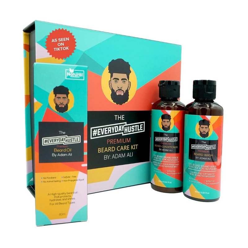 #EverydayHustle Premium Beard Care Kit for Men - With Shampoo, Conditioner & Spray Beard Oil - The Ultimate Beard Kit for Beard Moisture, Softening, Detangling, Grooming - 3-in-1 Pack