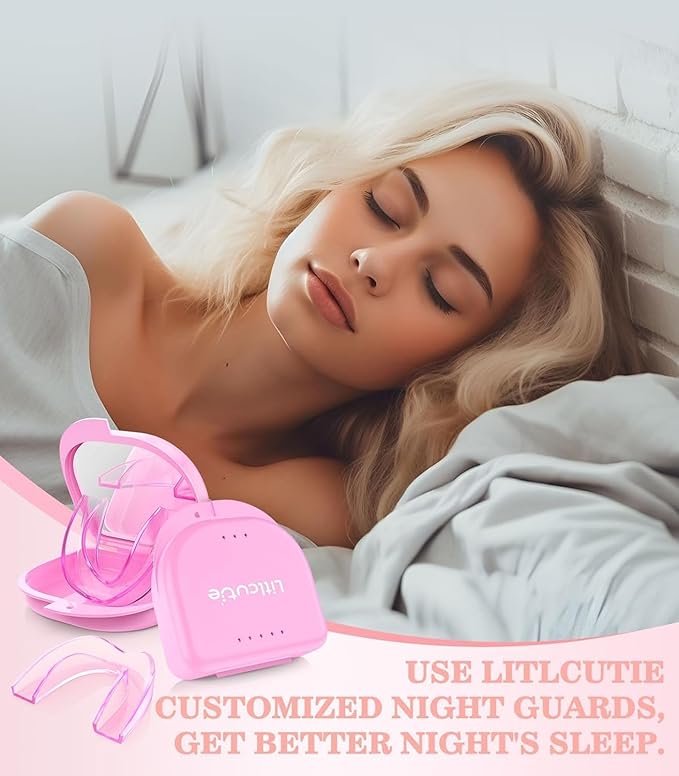 Litlcutie Large Mouth Guard for Grinding Teeth at Night, Night Guards for Teeth Grinding,Mouthguards for Grinding of Teeth, Sleep Guard with 2 x 5X Mirror Mouth Guard Case, Large (4 Pack)