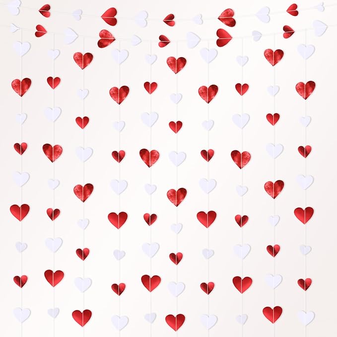 10 Pack 130ft Burgundy-red White Heart Party Garland Asymmetrical Love Hanging Banners for Birthday Wedding Decorations Mothers Day Bachelorette Bridal Shower Engagement