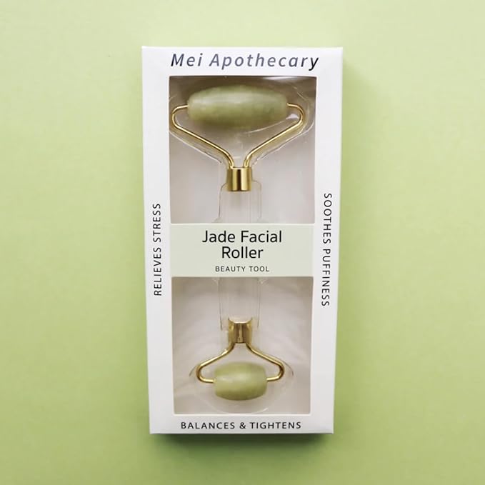 Mei Apothecary Jade Stone Face Roller - Facial Massager Tool for Radiant Skin, Authentic Xiuyan Jade Roller for Eyes