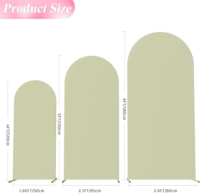 Wokceer Set of 3 Wedding Arch Cover Spandex Fitted Wedding Arch Stand Covers Round Top Chiara Arch Backdrop Stands Cover for Birthday Party Ceremony Banquet Decoration 4ft,5ft,6ft Sage Green