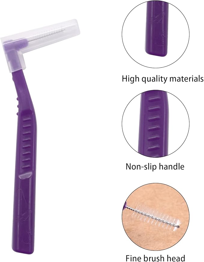 Angzhili 25 Pcs Interdental Angle Brushes,Reusable Dental Cleaners,Oral Dental Hygiene Brush,Dental Toothpick Floss for Braces,Tooth Cleaning Tool (Purple)