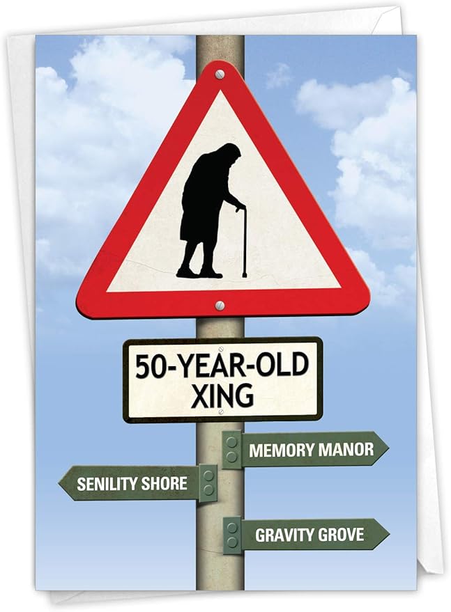 NobleWorks - Humorous 50th Milestone Birthday Greeting Card with 5 x 7 Inch Envelope (1 Card) Crossing Milestones 50 9966