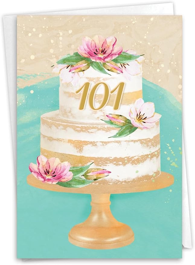 NobleWorks 101th Milestone Birthday Paper Card with 5 x 7 Inch Envelope (1 Card) Number Cake 101 C10111MBG