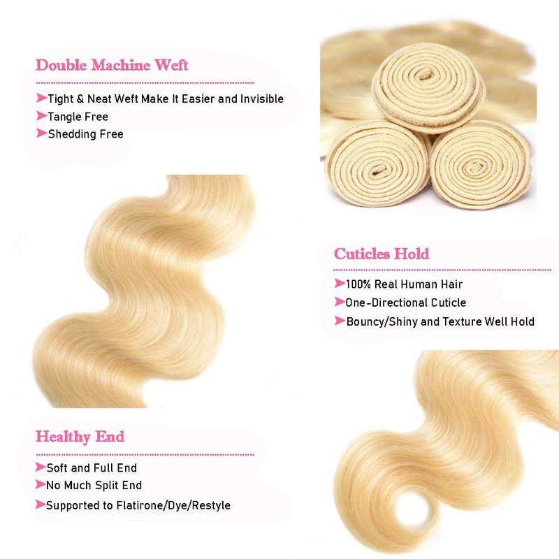 613 Bundles Blonde Bundles Human Hair 14 Inch 613 Body Wave bundles 100% Unprocessed 12A Grade Brazilian Virgin Hair Bundles 1 Bundle Human Hair 613 Blonde Bundle
