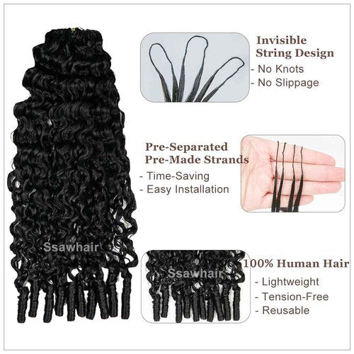 Ssawhair Water Curly Crochet Human Hair Knotless Pre-Separated Deep Curly Virgin Human Hair Pre-Looped Reusable Feather Crochet Hair Extensions 20Inch 60g 50Strands