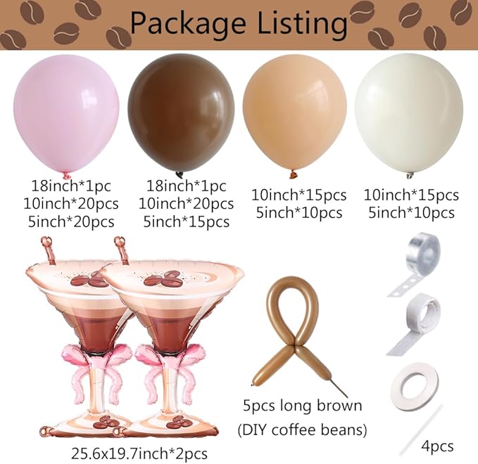 138Pcs Espresso Martini Balloon Garland Kit, Pink Brown Balloons Arch with Martini Foil Balloon for A Tini Bit Older Girls Women Birthday Bachelorette Bridal Shower Party Decorations