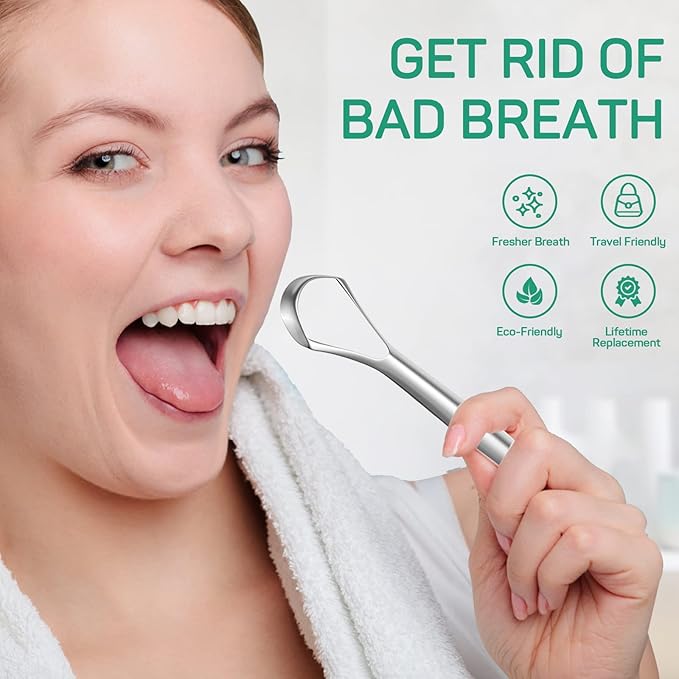 RONAVO Tongue Scraper for Adults (4 PC), Metal Tongue Scraper Rustproof (Travel Cases Included) Reduce Bad Breath, Tounge Scrappers Oral Care, Easy to Use & Wash, 2 Colors