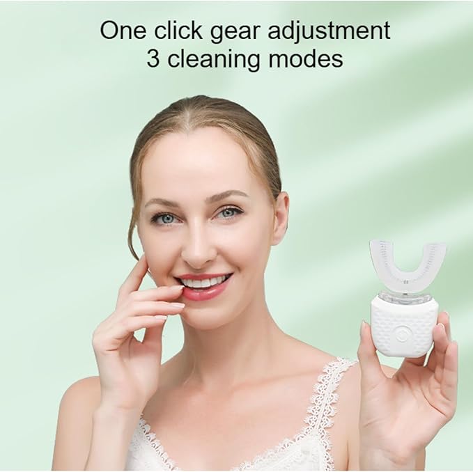 Scandinavian Smiles U-Shaped Electric Toothbrush, 360° Full Coverage Silicone Bristles with 3 Speed Modes for Gentle Cleaning (Pink)