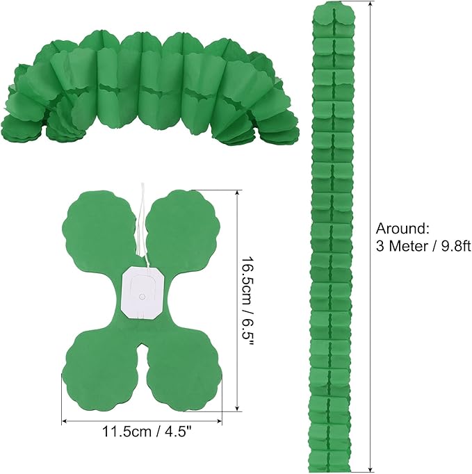 PATIKIL 9.8ft Four-Leaf Garland, 6 Pack Tissue Paper Hanging Flower Garland Reusable Streamers for Party Wedding Backdrop Decorations, Dark Green