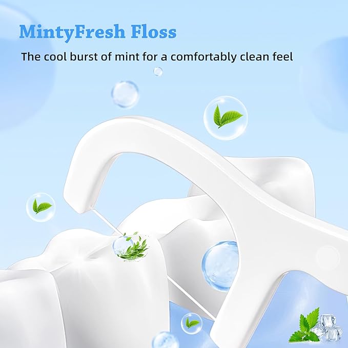 KSIA Klear Mint Dental Floss Picks, 50 Count Tooth Picks Flossers, Dental Floss Cleaner, Dental Flossers for Family, Keep Teeth Clean, Remove Food and Plaque, with 1 Portable Case