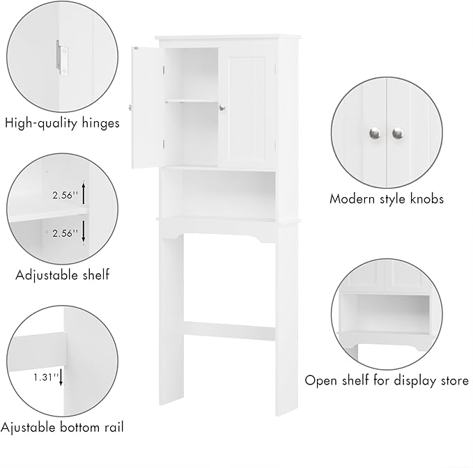 Over The Toilet Storage Cabinet with 3-Tier Shelves,Space-Saving Bathroom Organizer Rack Freestanding Shelf Unit for Bathroom (1)