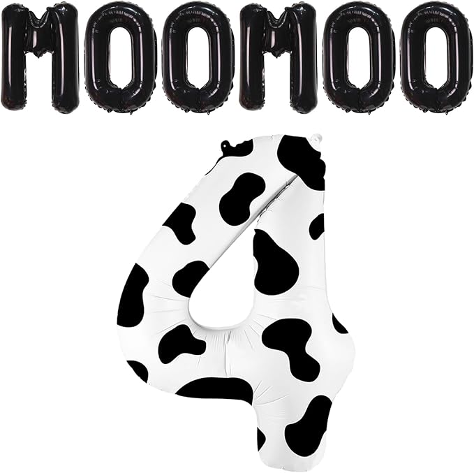 40 Inch Cow Print Balloon, Number 4 balloons Cow Balloons for 4st birthday decoration, Large Cow Number Balloons for western party decorations Baby Shower Animal Theme Party Holiday Decor