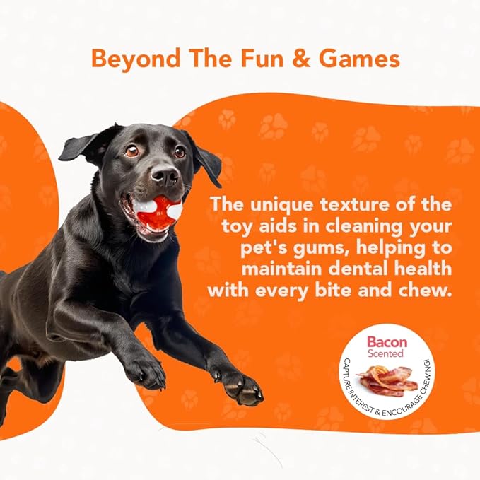 Chew Ball for Dogs, Bacon Scented Durable Dog Ball Toy, Long-Lasting & Tough Balls for Oral Health, Odor Stimulating Dog Toys for Aggressive Chewers