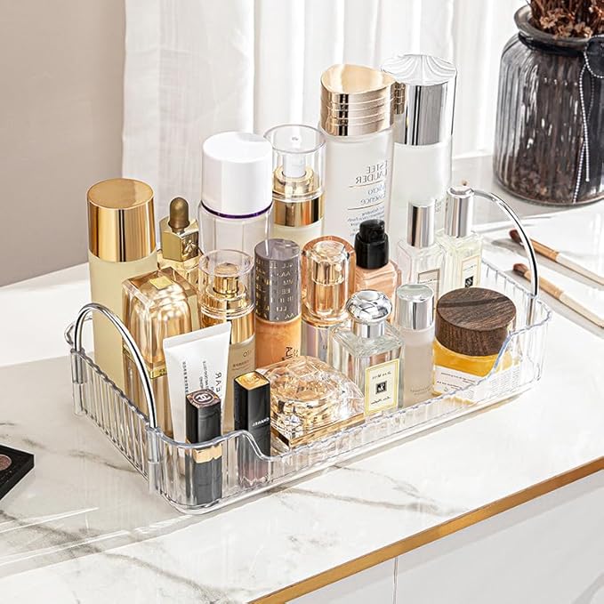 Aveniee Bathroom Counter Organizer Countertop, Makeup Perfume Shelf Storage, 2 Tier Skincare Cosmetic Tray for Dresser Vanity - Grey