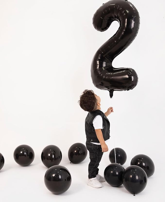 Black Number 2 Balloon 40 Inch, 2 Balloon Number, 2nd Birthday Decorations for Baby Girls Boys Toddlers