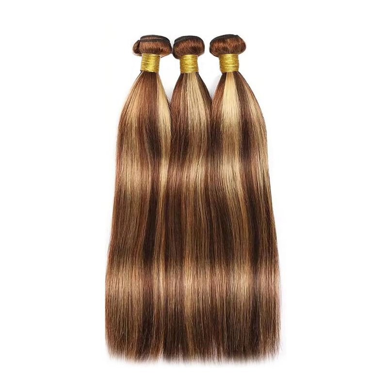 4/27 Human Hair Bundles Ombre Straight Bundles Highlight Bundle 12 14 16 Inch Double Weft Unprocessed Brazilian Virgin Remy Hair Extensions Healthy And Soft 3Pcs/Set Deals