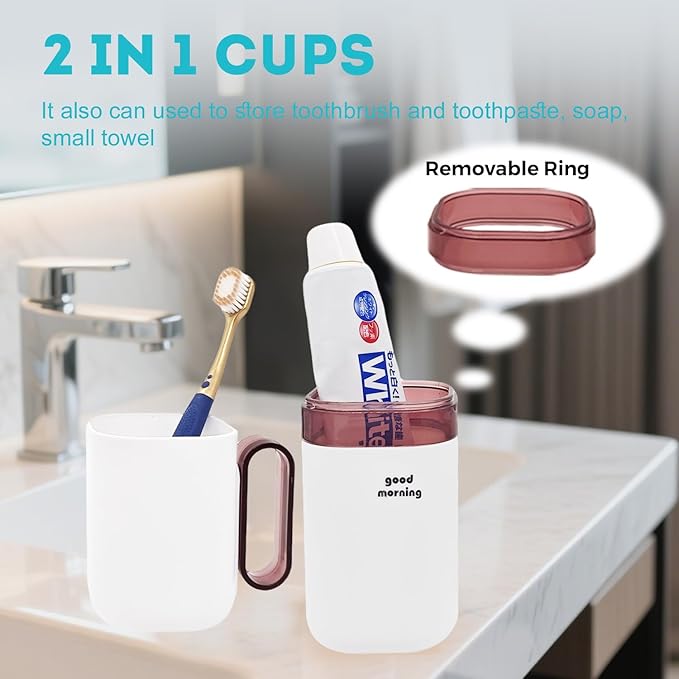 Toothbrush Travel Case,Toothbrush Holder and Rinse Cup with Handle Travel Toothbrush Holder,Multifunctional Toothbrush Cup,Large Capacit Travel Toothbrush Holder with Mouthwash Cup(Purple+Blue)