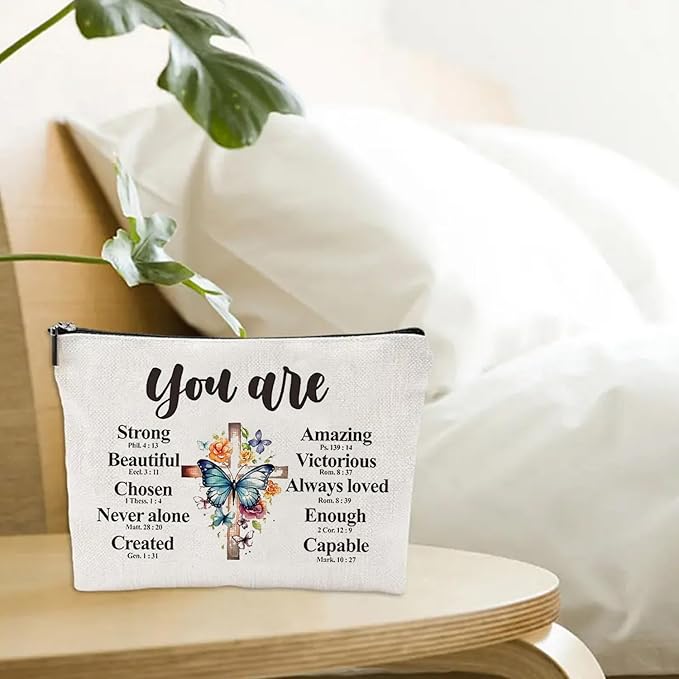 GRITOSE Small Cosmetic Bag for Women，Encourage Makeup Bag for Girls，Surprise Gift Birthday Gift for Friend Student，Blue Butterfly designs White Nurse Cosmetic Travel Pouch