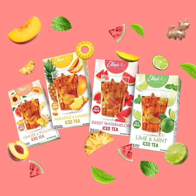 Olinda Iced Tea Sweet Watermelon Iced Tea Bags Cold Brew Organic Herbal Green Tea Summer Drink Antioxidant Hot and Cold Brew Natural Sucralose Sweetened Fruity Flavored Healthy Caffeinated Tea