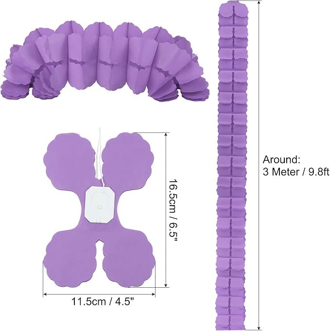 PATIKIL 9.8ft Four-Leaf Garland, 6 Pack Tissue Paper Hanging Flower Garland Reusable Streamers for Party Wedding Backdrop Decorations, Light Purple