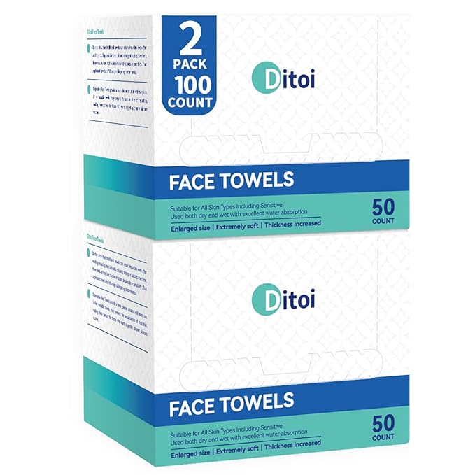 Ditoi Disposable Face Towels,Ultra Thick Face Towelettes XL, Lint-Free Facial Wipes for Makeup Removal & Gentle Skin Care,10"×12",100 Count,Pearl-textured